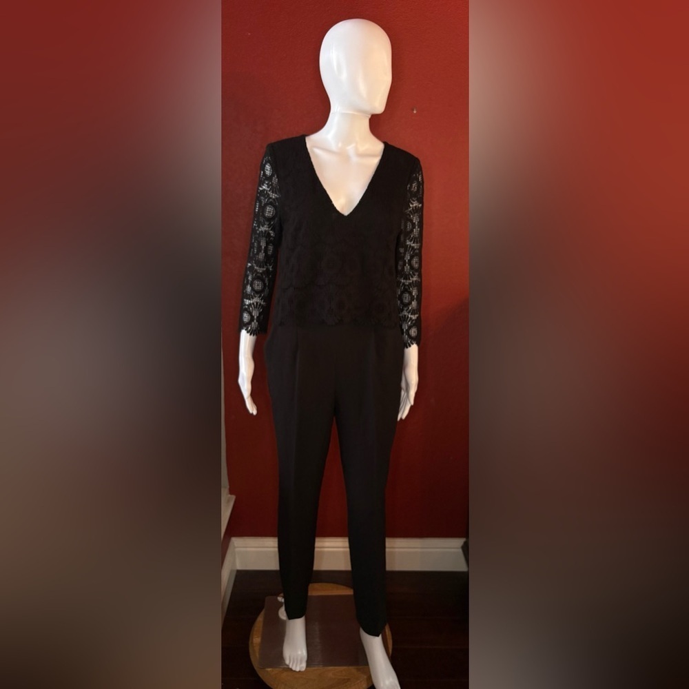Sézane Black Guipure Lace Jumpsuit | Button Up Back | Size 38 (US 6)